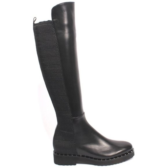 ITALIAN Black Leather Sheepskin Knee High Boots - Picture 3 of 9